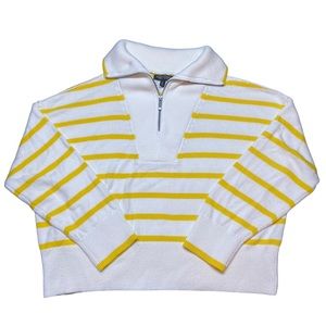 Banana Republic Sweater Women’s XL Yellow Stripe Organic Cotton Nautical Zip